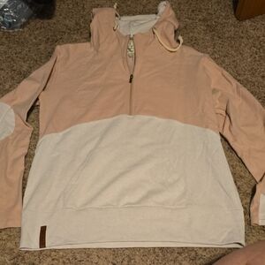 Ampersand Ave Half Zip Hoodie Sweatshirt | NWOT | Two Toned Light Pink & Cream
